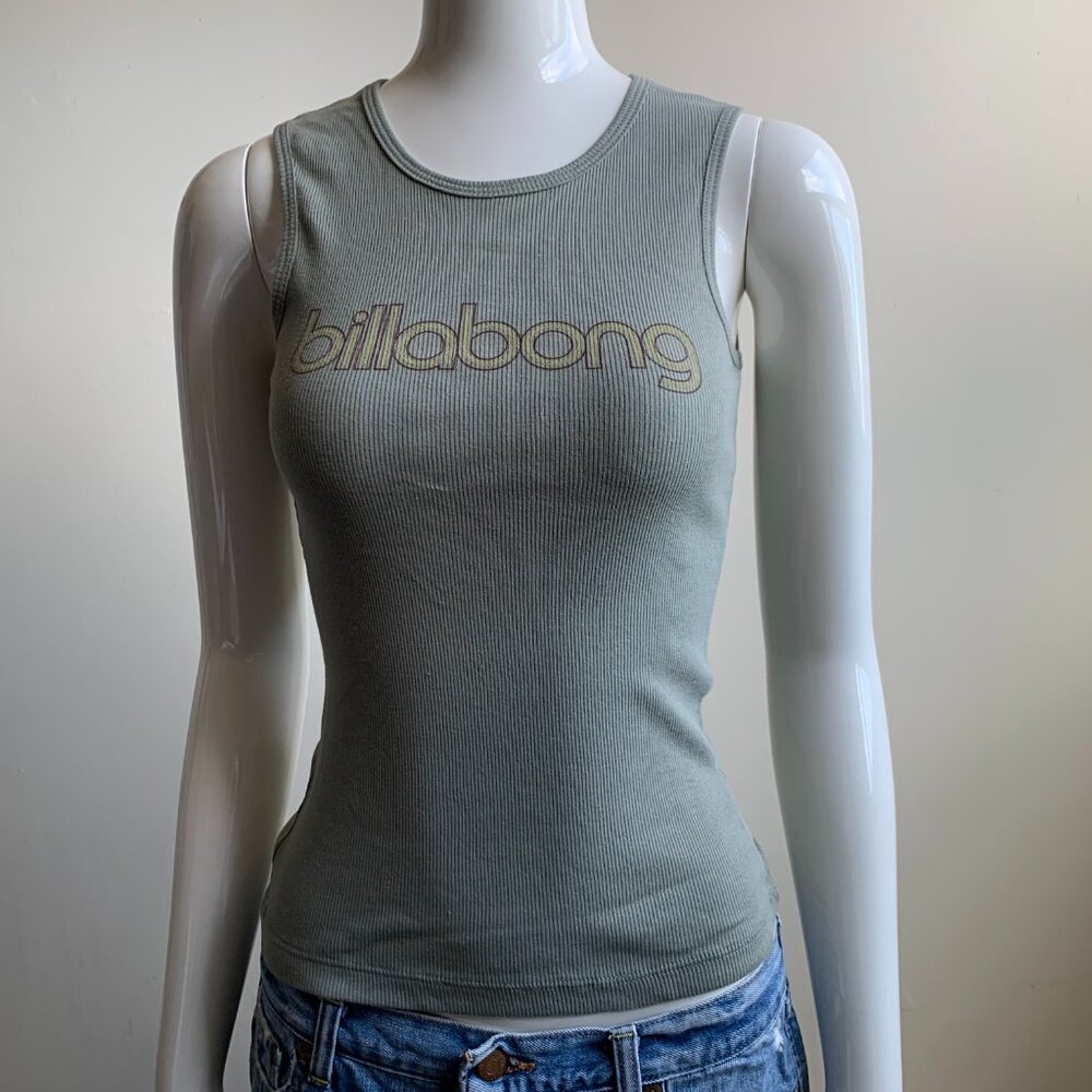 Billabong surf olive green cotton ribbed logo tank top